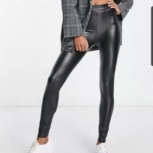 NWT ASOS Bershka black pleather leggings M